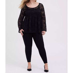 Torrid Babydoll Stretch Lace Scoop Neck Long Sleeve Top Sz 0 Large 12 Black New